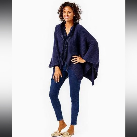 Lilly Pulitzer Rainie navy sweater wrap retails for $278 usd - Picture 5 of 16